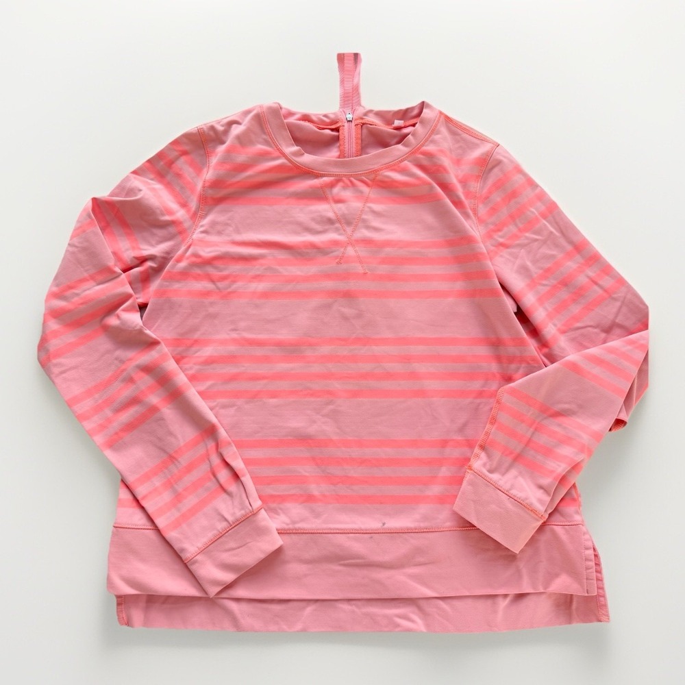 Lululemon Top Womens 8 Run Warm Up Crew Power Luxtreme Coral Orange Striped